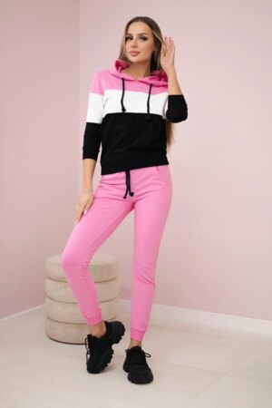 Set with colored stripes light pink+ecru