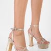 Shoeberry Women's Agur Gold Honeycomb Patterned Platform Heeled Shoes