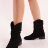 Shoeberry Women's Archie Black Suede Gusseted Flat Heel Boots Black Suede