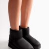 Shoeberry Women's Black Furry Short Suede Boots Black Textile