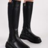 Shoeberry Women's Chalk Black Thick Sole Boots