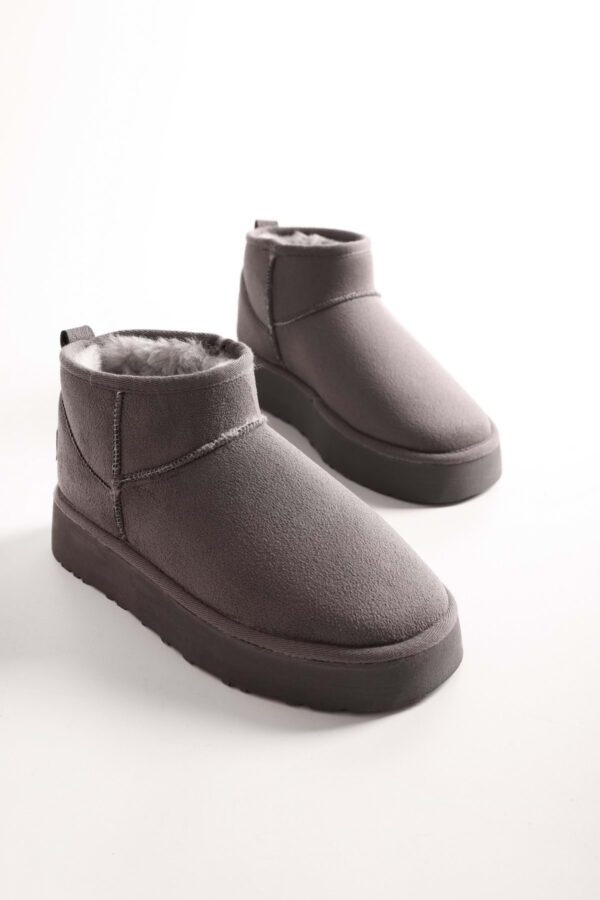 Shoeberry Women's Grey Furry Short Suede Flat Boots Grey Textile