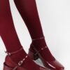 Shoeberry Women's Idean Claret Red Patent Leather Buckle Blunt Toe Heeled Shoes