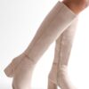 Shoeberry Women's Kiella Beige Suede Heeled Boots Beige Suede
