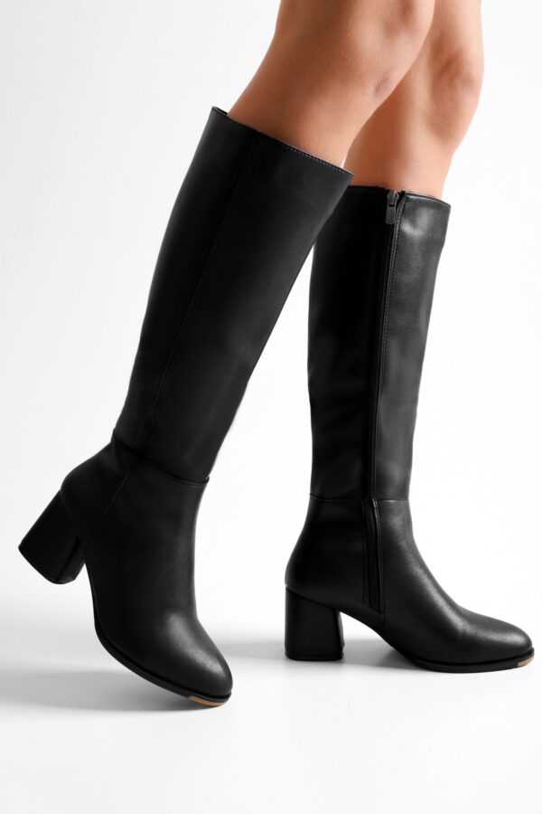 Shoeberry Women's Kiella Black Skin Heeled Boots
