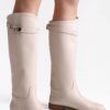 Shoeberry Women's Larissa Beige Skin Buckle Riding Boots Beige Skin