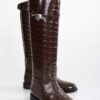 Shoeberry Women's Matia Brown Crocodile Rider Long Boots