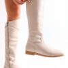 Shoeberry Women's Meroni Beige Skin-Cut Boots with Beige Skin.
