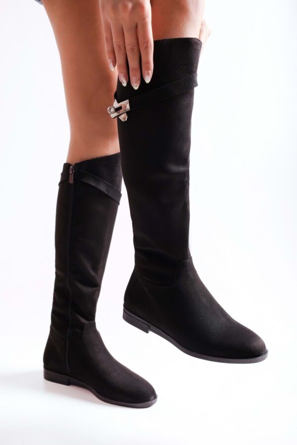Shoeberry Women's Meroni Black Suede Buckled Boots
