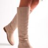 Shoeberry Women's Mori Beige Suede Riding Boots Beige Suede