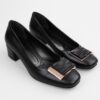 Shoeberry Women's Pluto Black Skin Buckle Heeled Shoes