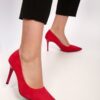 Shoeberry Women's Red Suede Classic Heeled Stilettos