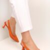Shoeberry Women's Rella Orange Mesh Stiletto Heel Shoes