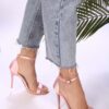 Shoeberry Women's Slyva Powder Pink Satin Single Strap Heeled Shoes