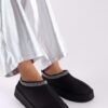 Shoeberry Women's Uggps Black Shearling Short Suede Plain Slippers Black Textile.