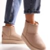 Shoeberry Women's Uggy Beige Short Suede Boots with Pile Inside Beige Textile.