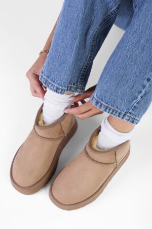 Shoeberry Women's Uggys Mink Furry Short Suede Flat Boots