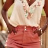 Short Denim Shorts with Elastic Waistband Indian Pink