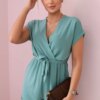 Short jumpsuit with a dark mint waist tie