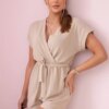 Short jumpsuit with waist tie in beige color