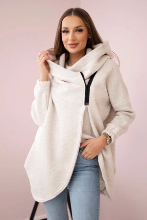 Short zip sweatshirt beige melange Short zip sweatshirt beige melange