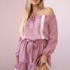 Shoulder and lace dress navy pink