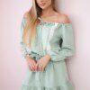 Shoulder dress and lace light green