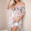 Shoulder dress with ecru floral pattern