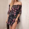 Shoulder dress with floral pattern black