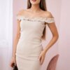 Shoulder dress with frills beige