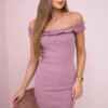 Shoulder dress with frills navy pink
