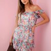 Shoulder dress with mint waistband