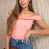 Shoulderless blouse with apricot ruffles