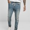 Slim Fit Drawstring Jeans Medium Heavy Ruined Washed