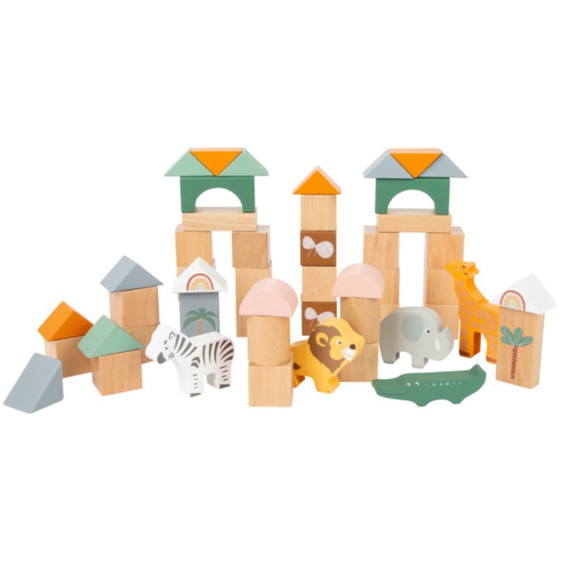 Small foot Wooden Building Blocks Safari interaktív játék fából készült 12 m+ 50 db-ár