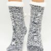 Socks decorated with braid stitch and sequins navy blue