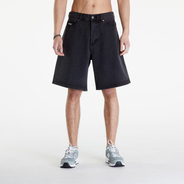 Sort OBEY Bigwig Baggy Denim Short Faded Black W36-alacsony-ár
