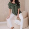 Spanish blouse with decorative khaki ruffle