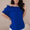 Spanish blouse with decorative ruffle cornflower blue