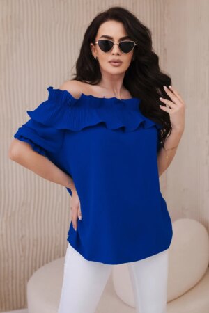 Spanish blouse with decorative ruffle cornflower blue