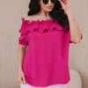 Spanish blouse with decorative ruffle fuchsia