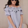Spanish blouse with decorative ruffle in gray color