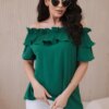 Spanish blouse with decorative ruffle in green color