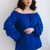 Spanish blouse with decorative sleeves cornflower blue
