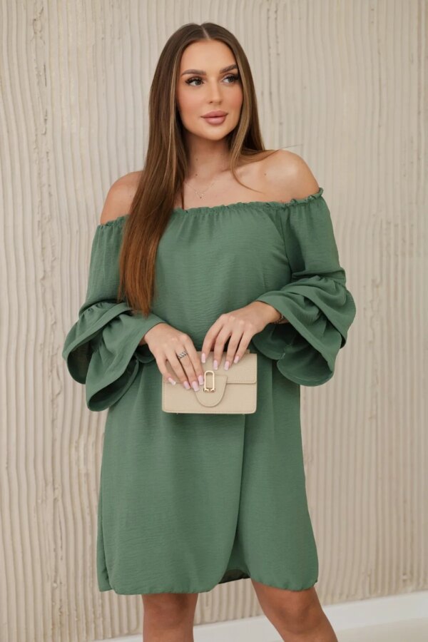 Spanish dress with khaki cuff pleats