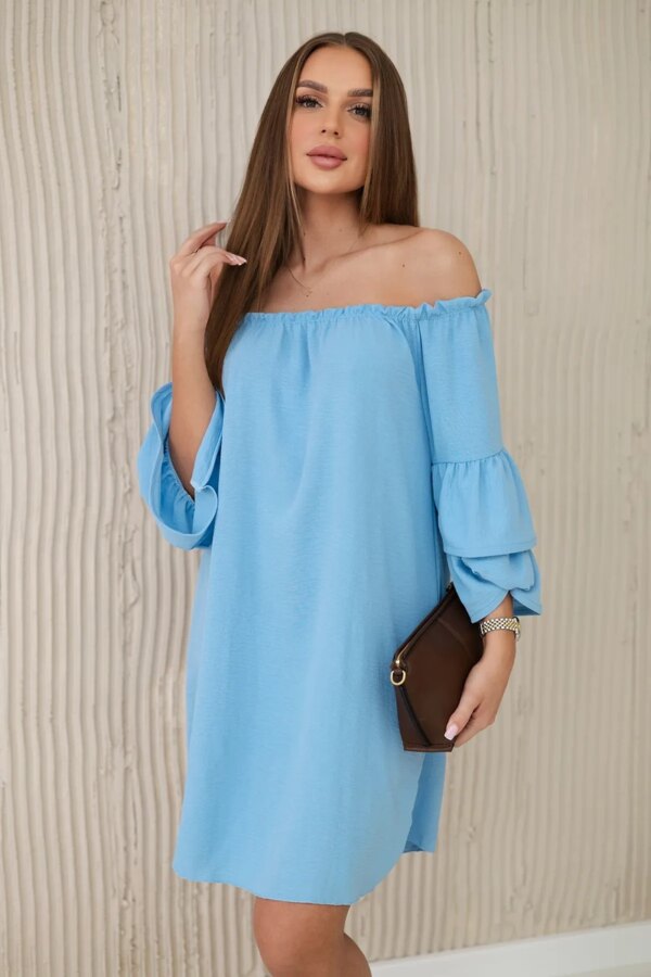 Spanish dress with pleats on the sleeve blue