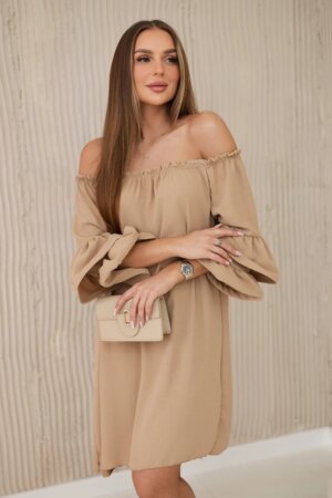 Spanish dress with ruffles on the sleeve Camel