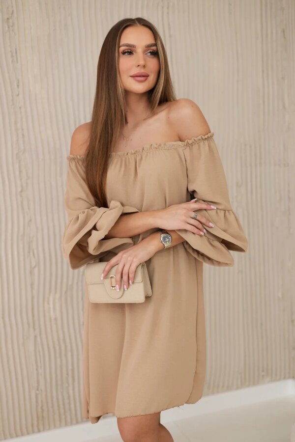 Spanish dress with ruffles on the sleeve Camel