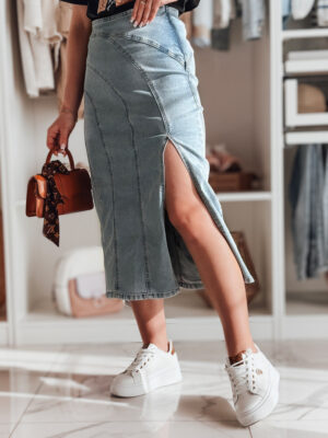 Spódnica jeansowa midi z rozcięciem MORETES niebieska Dstreet