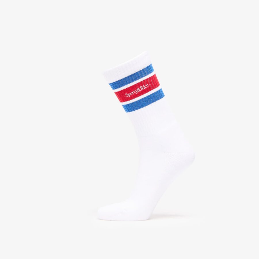 Sporty & Rich Serif Logo Socks White/ Paris blue/ Ruby Universal-alacsony-ár